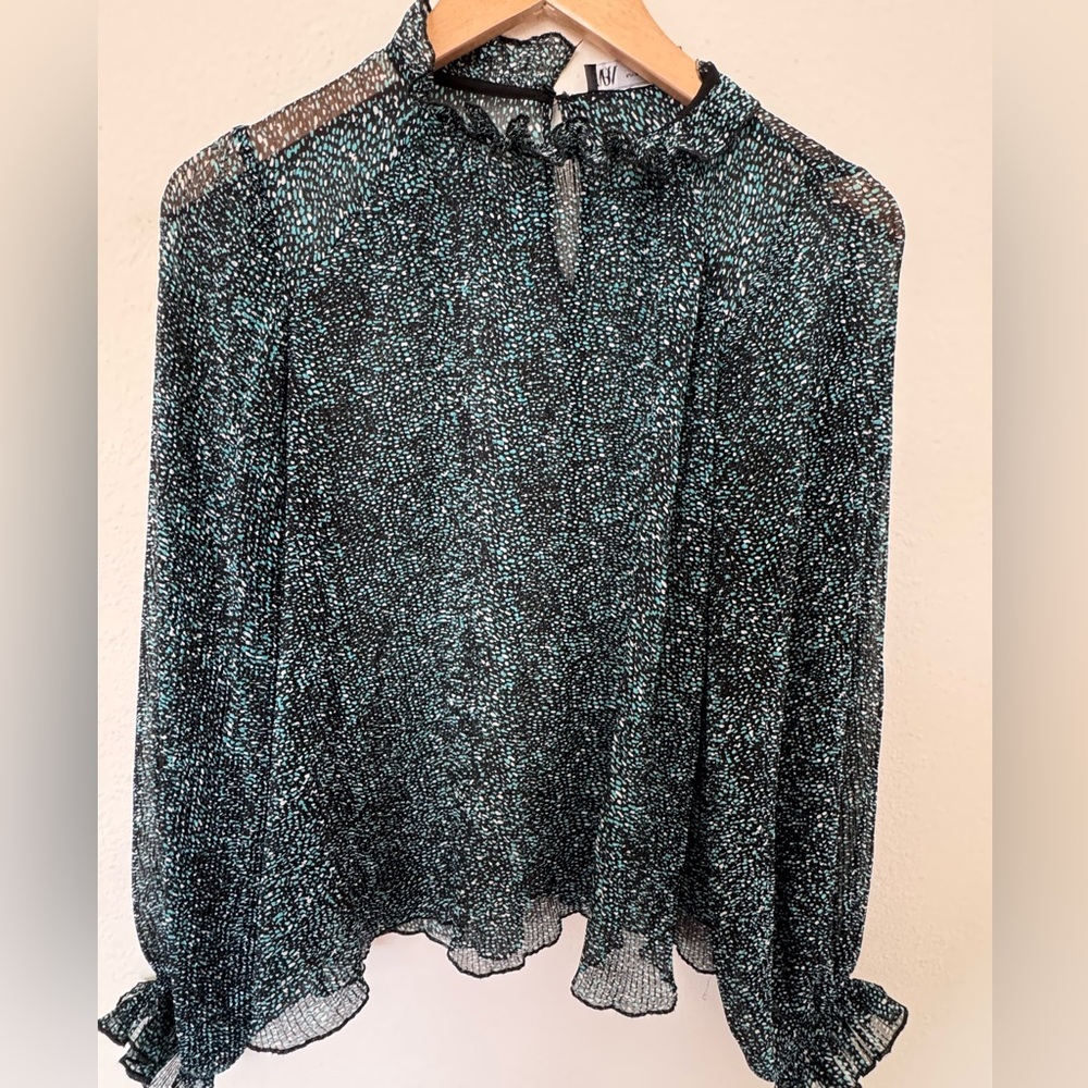 Zara Black and Green Patterned Blouse